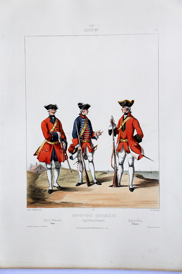 Infanterie Etrangère - Wittemer/Ecossais/Dillon - Uniformes Louis XVI - 1762 - Planche 199- Alfred de Marbot