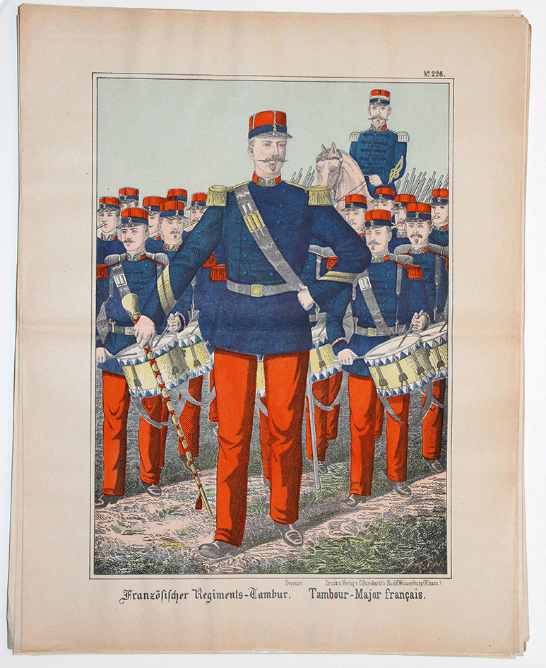 Planche imagerie Wissembourg guerre Armée Française Uniforme Tambour Major