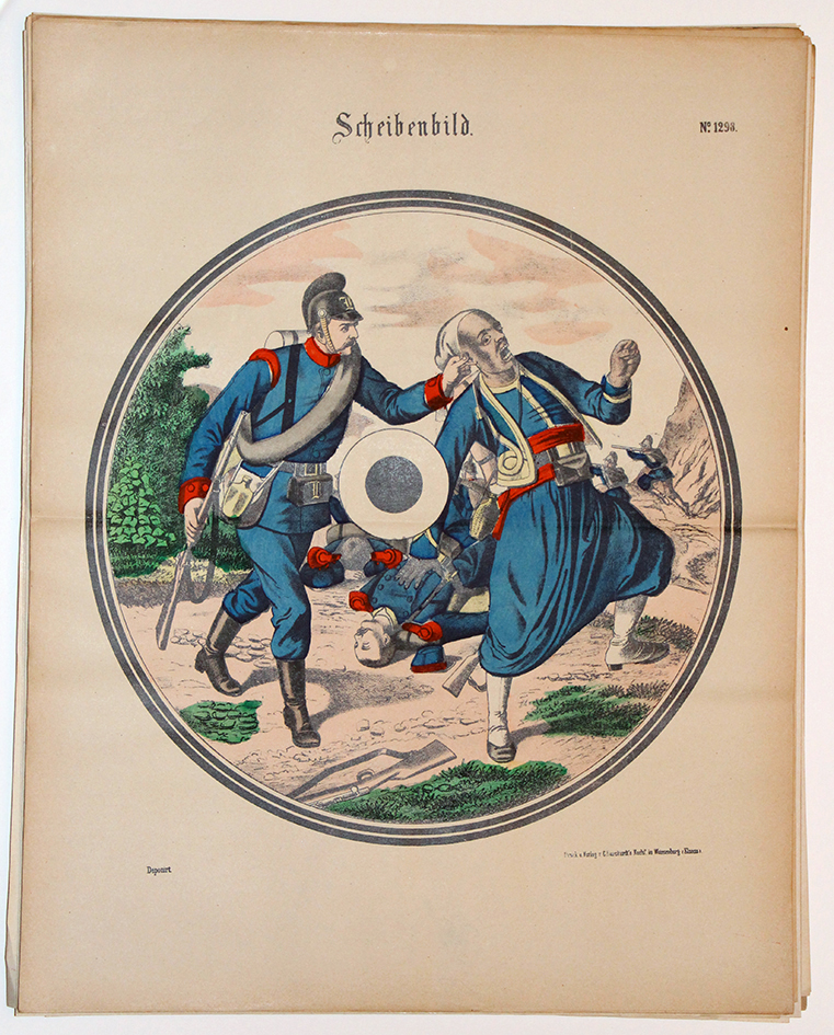 Planche imagerie wissembourg guerre 1870 bavarois et turcos uniforme cible tir