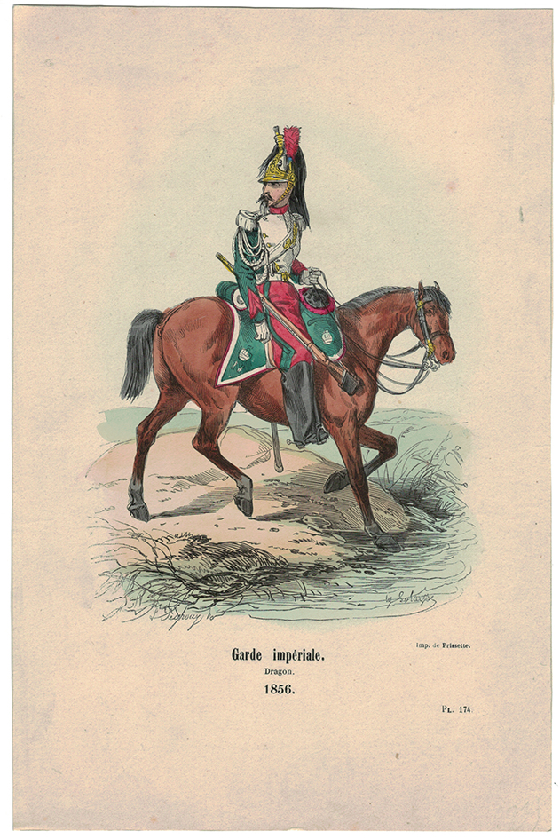 2 Gravures coloriées - Garde Impériale - Dragons et Train des Equipages - 1855 - Lalaisse