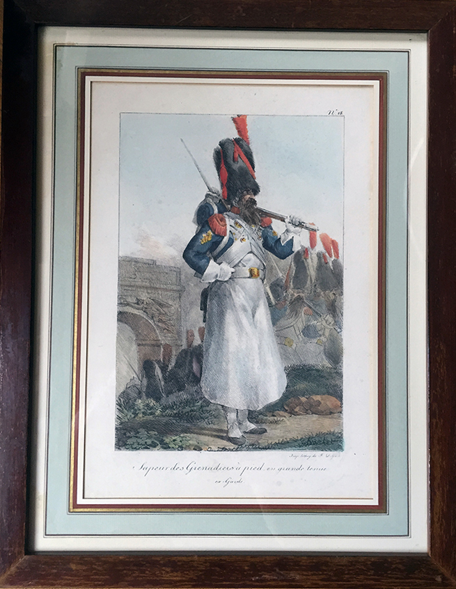 Gravure Lithographie coloriée de Charlet - Sapeur Grenadier à Pied Garde Impériale - Gravure XIX