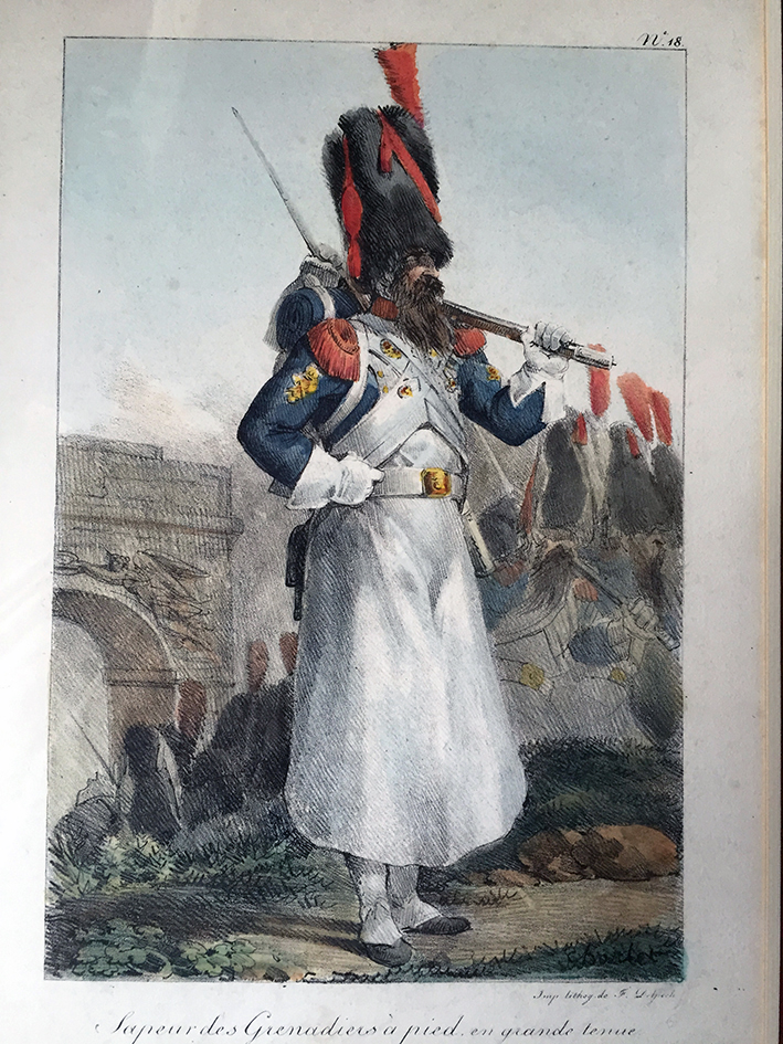 Gravure Lithographie coloriée de Charlet - Sapeur Grenadier à Pied Garde Impériale - Gravure XIX