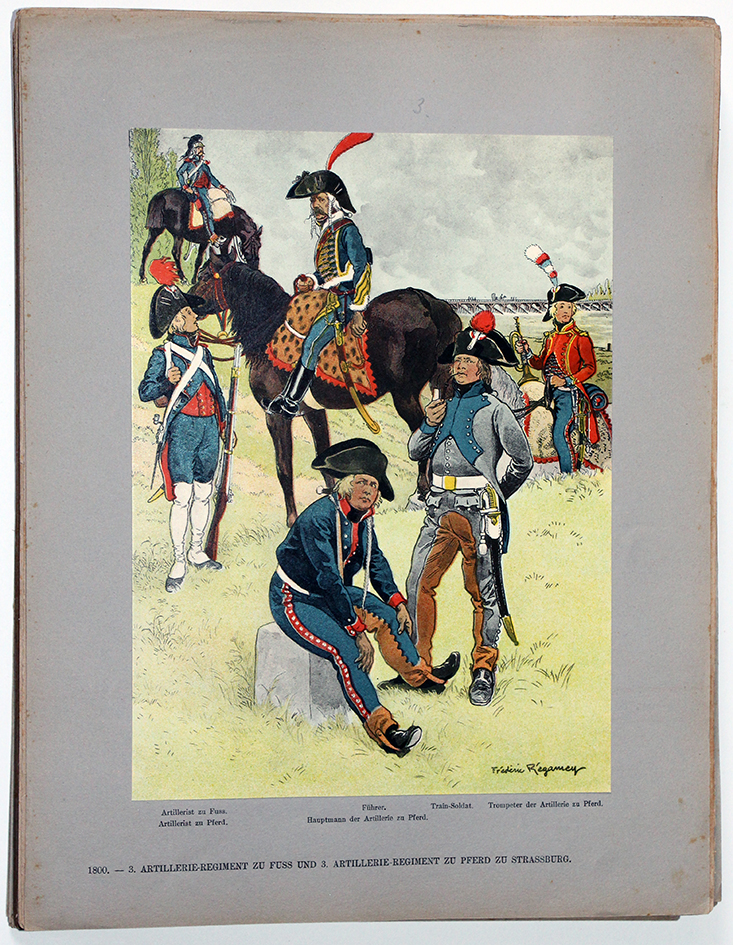 Les garnisons d'Alsace - Gravure Frédéric Regamey - Artillerie à Pied et à Cheval - 1800