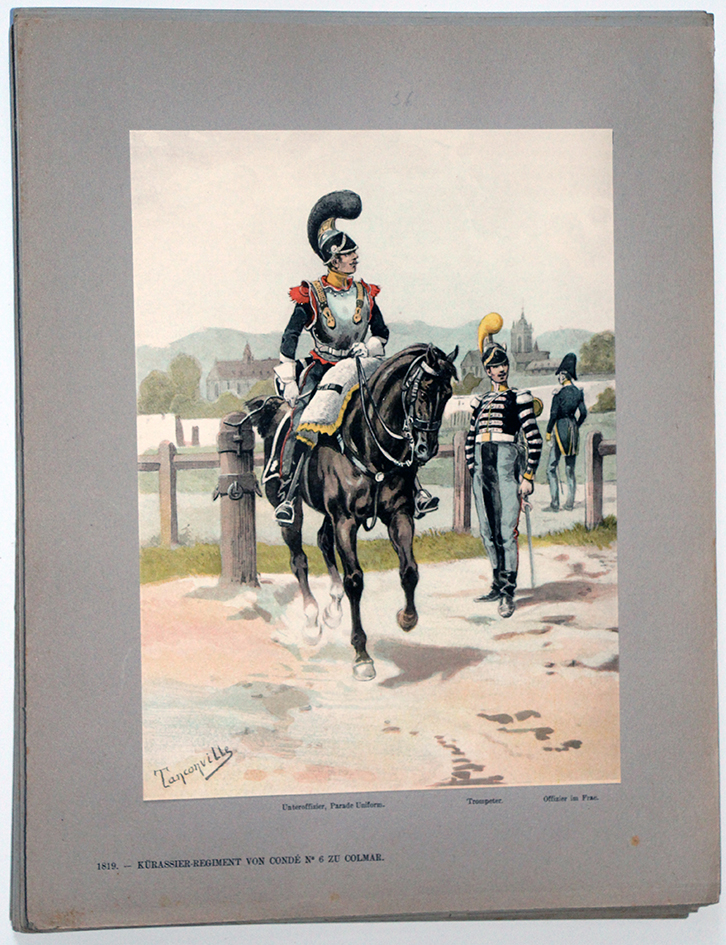 Les garnisons d'Alsace - Gravure Tanconville - Régiment de Cuirassier de Condé n°6 1819