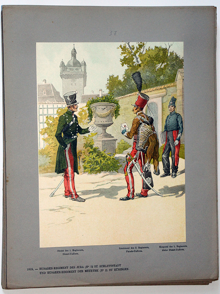 Les garnisons d'Alsace - Gravure Tanconville - Hussards du Jura et Hussards de la Meurthe 1819