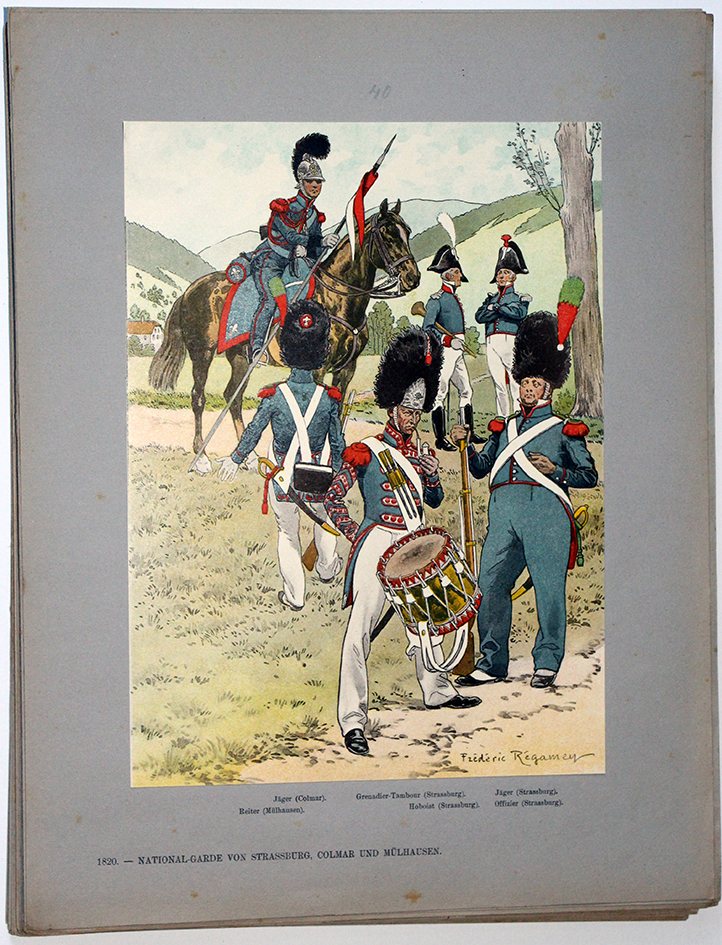 Les garnisons d'Alsace - Gravure Regamey - Garde Nationale de Strasbourg 1820