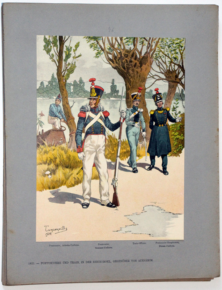 Les garnisons d'Alsace - Gravure de Tanconville - Pontonnier et Train 1825