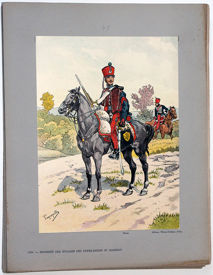 Les garnisons d'Alsace - Gravure de Tanconville - Hussards du Bas Rhin 1825