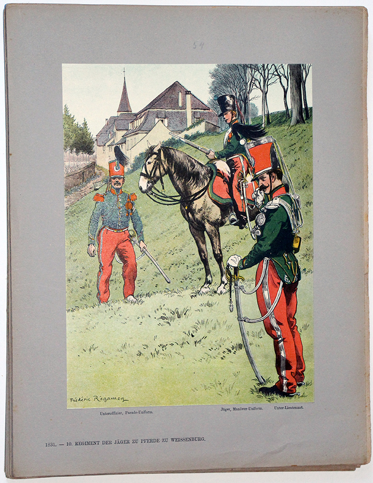 Les garnisons d'Alsace - Gravure Régamey - Chasseurs à cheval 1831