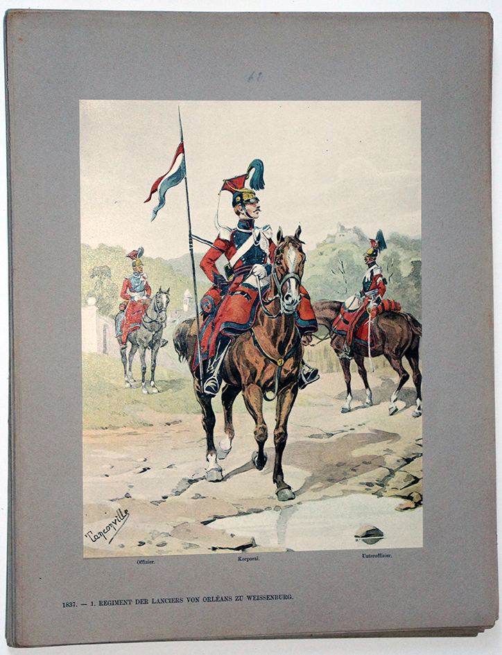 Les garnisons d'Alsace - Gravure Tanconville - 1er Régiment de Lanciers d’Orléans 1837