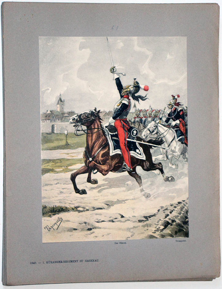 Les garnisons d'Alsace - Gravure Tanconville - 1er Régiment de Cuirassiers 1840