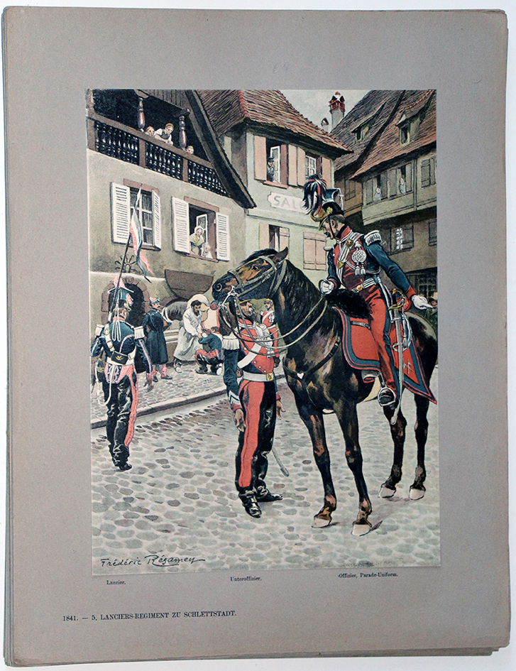 Les garnisons d'Alsace - Gravure Regamey - 5 Régiment de Lanciers 1841