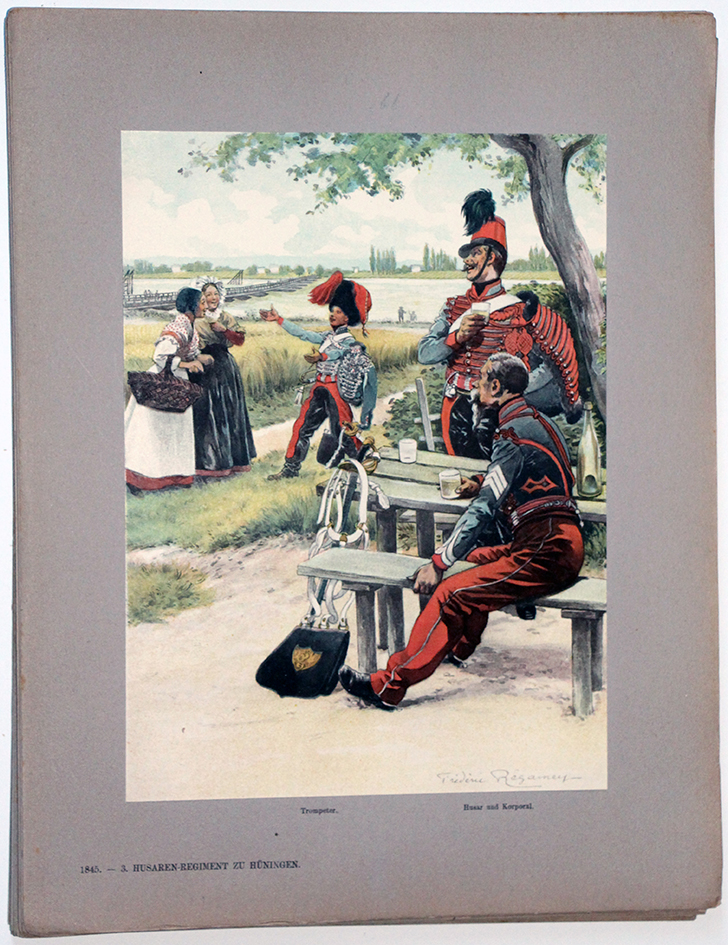 Les garnisons d'Alsace - Gravure Regamey - 3e Régiment de Hussards 1845