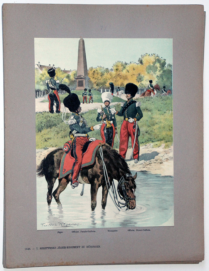 Les garnisons d'Alsace - Gravure Regamey - Régiment de Chasseurs à Cheval 1845