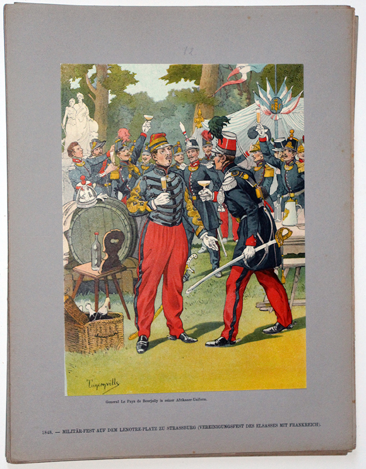 Les garnisons d'Alsace - Gravure Tanconville - Fête militaire a Strasbourg 1845