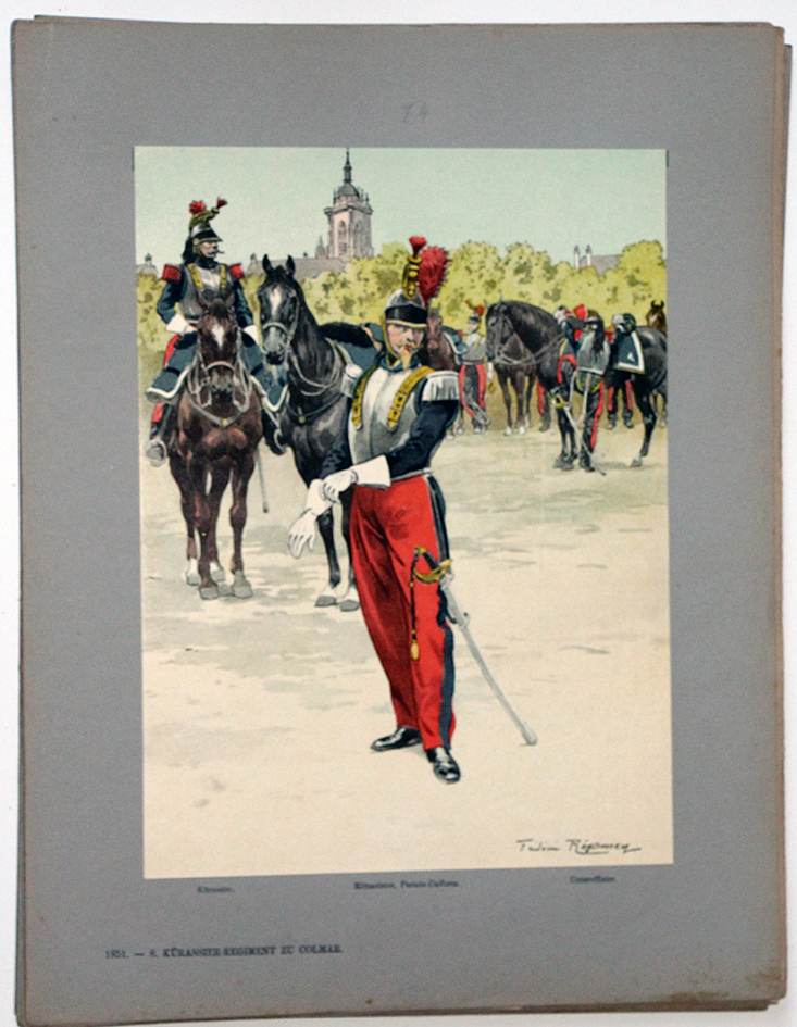 Les garnisons d'Alsace - Gravure Regamey - Régiment de Cuirassiers 1851