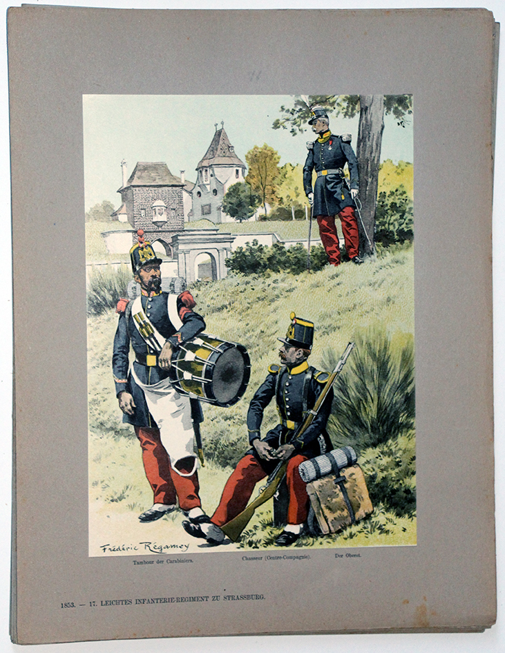 Les garnisons d'Alsace - Gravure Regamey - Infanterie Légère 1853