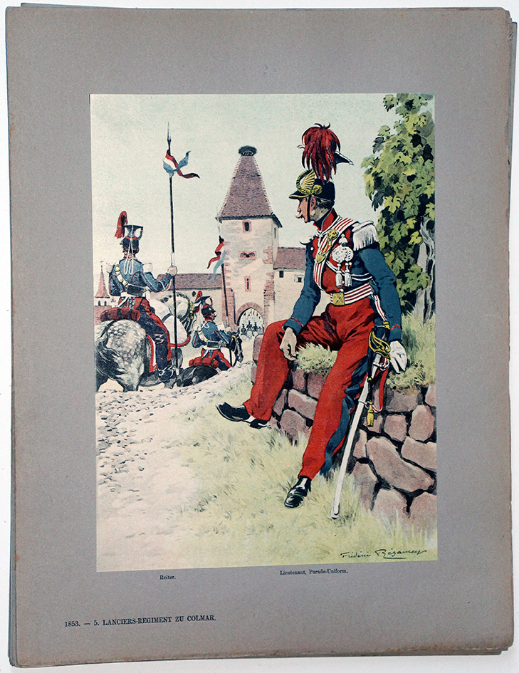 Les garnisons d'Alsace - Gravure Regamey - 5 Régiment de Lanciers 1853