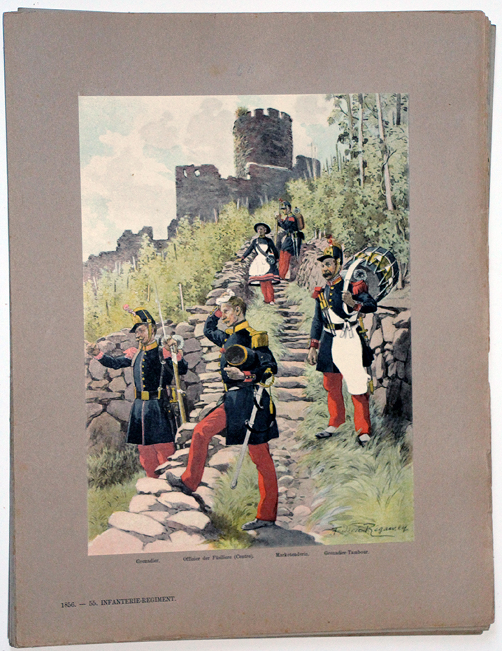 Les garnisons d'Alsace - Gravure Regamey - Infanterie de Ligne 1856
