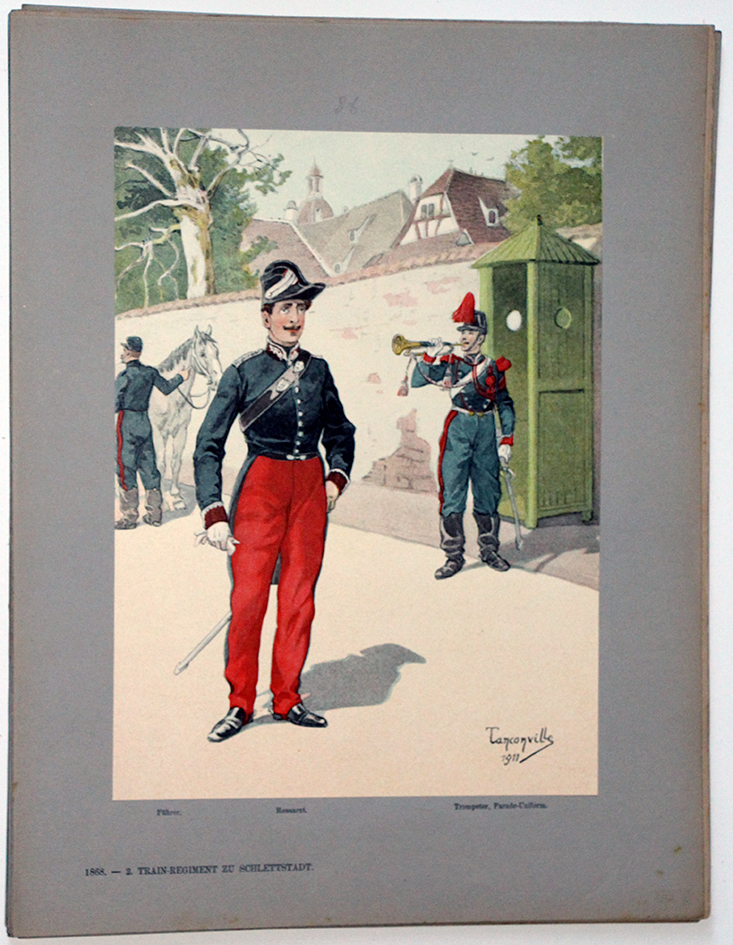 Les garnisons d'Alsace - Gravure Tanconville - Régiment du Train 1868 Uniforme