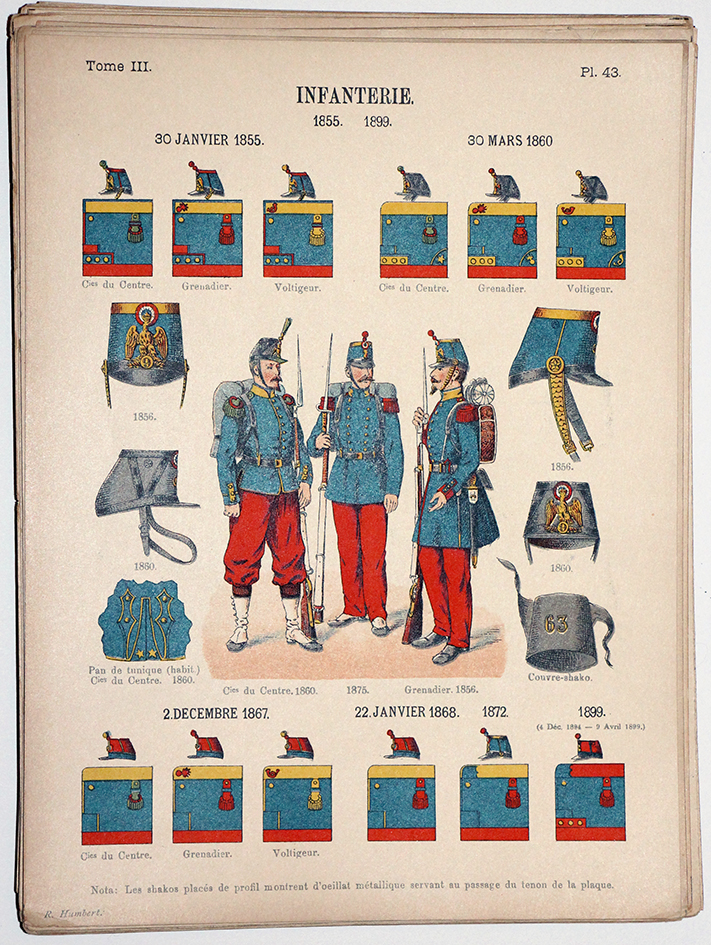 Lienhardt et Humbert - Uniformes de l'armée Française - TIII - Planche 63 - Infanterie 1855-1899