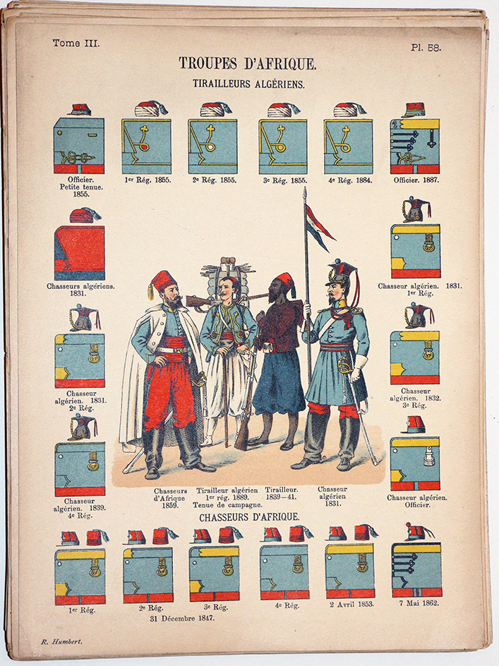 Lienhardt et Humbert - Uniformes de l'armée Française - TIII - Planche 58 - Troupe d’Afrique tirailleurs algériens