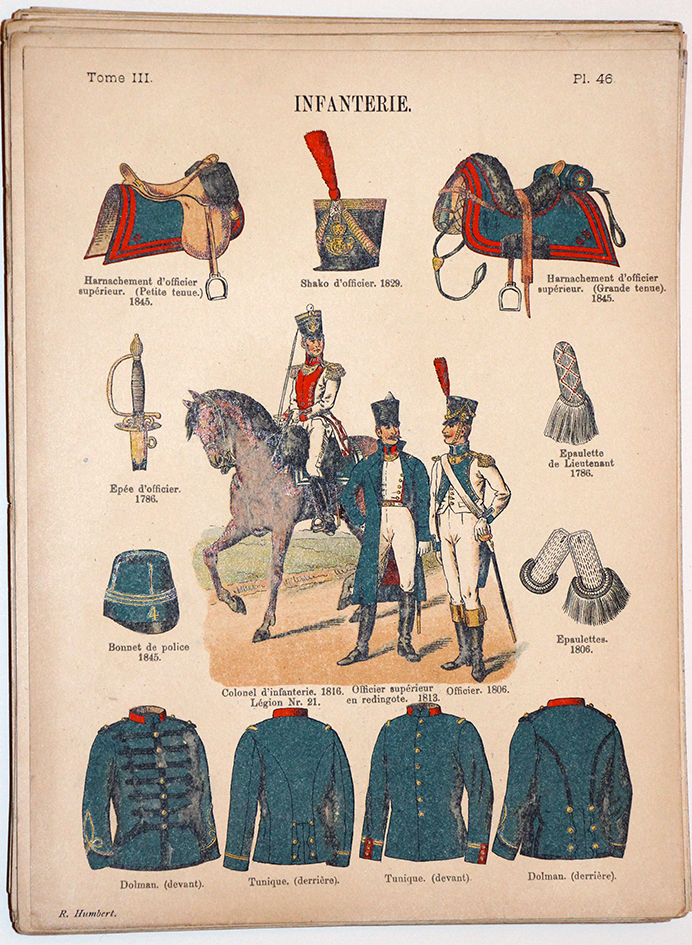 Lienhardt et Humbert - Uniformes de l'armée Française - TIII - Planche 46 - Infanterie généralités