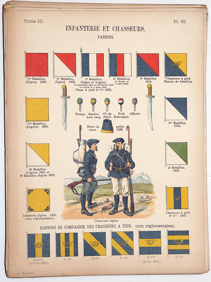 Lienhardt et Humbert - Uniformes de l'armée Française - TIII - Planche 56 - Infanterie et Chasseurs - Fanions