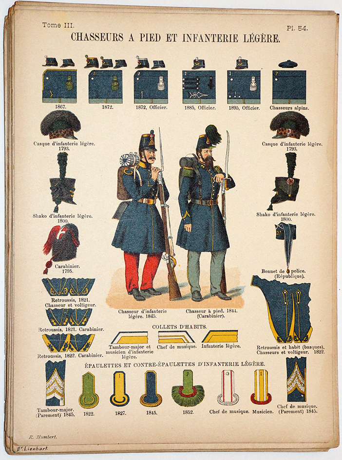 Lienhardt et Humbert - Uniformes de l'armée Française - TIII - Planche 54 - Chasseurs à Pied et Infanterie Légère