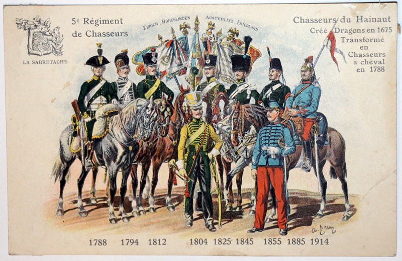 2 Cartes Sabretache Historique Régiment - 5e Régiment de Chasseurs - 15 Régiment d'infanterie.