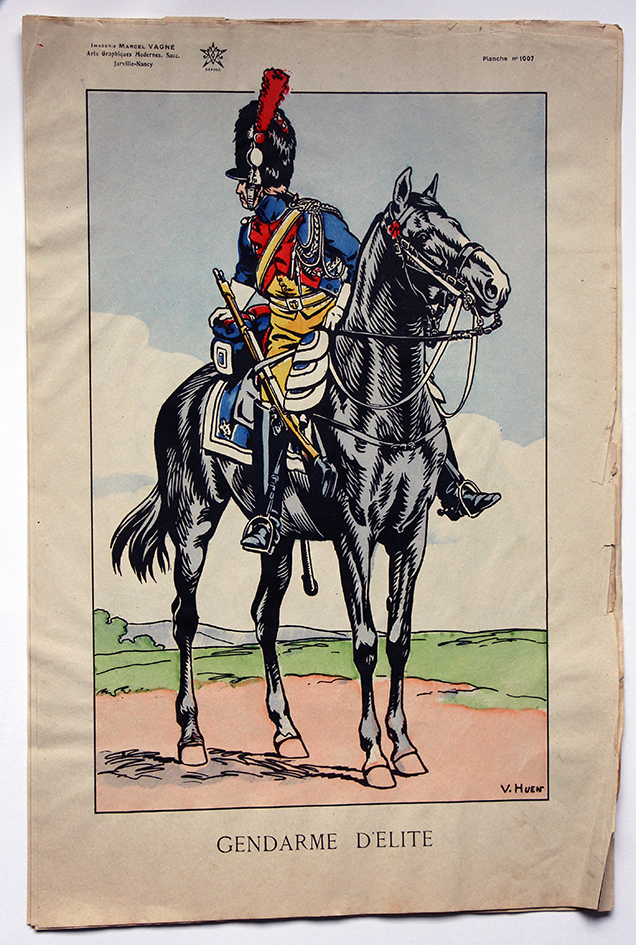 Planche Epinal / Jarville - Illustration de Victor Huen - 1er Empire - Uniformes - Gendarme d'Elite Garde