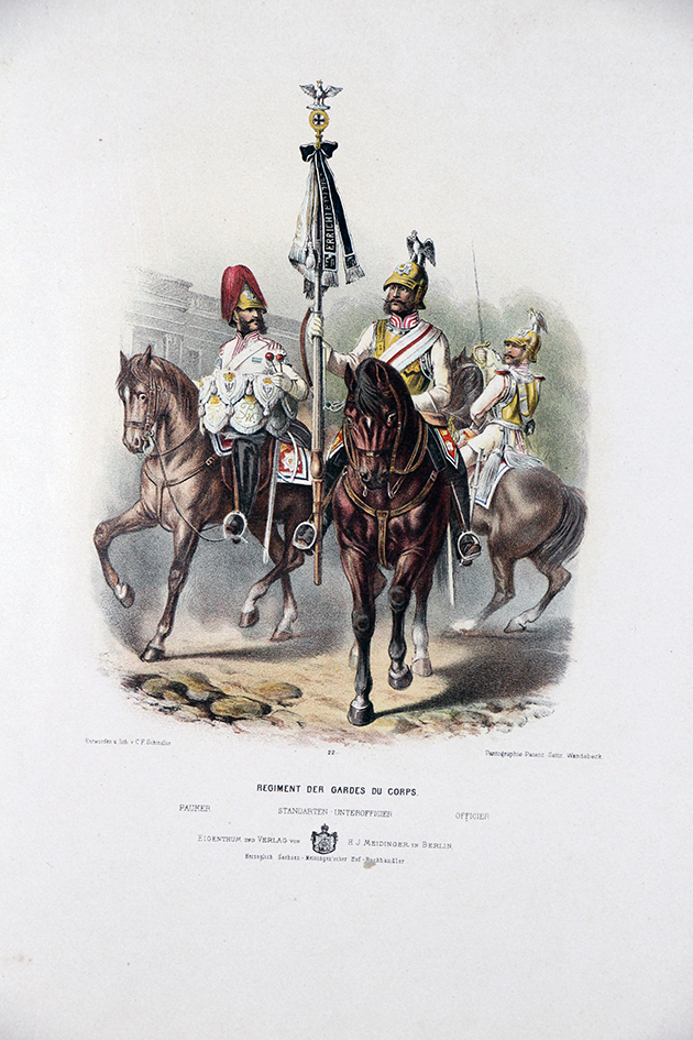 Gravures Chromolithographie XIX - Armée Prussienne - Empereur Guillaume - Uniforme