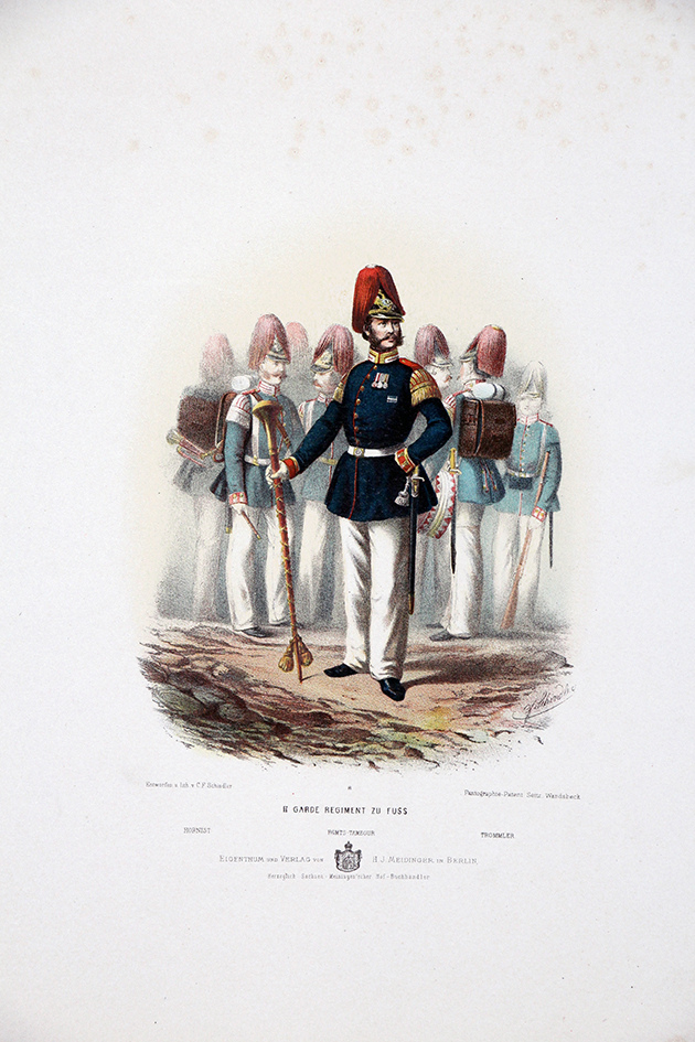 Gravure Chromolithographie XIX - Armée Prussienne - Empereur Guillaume - Uniforme