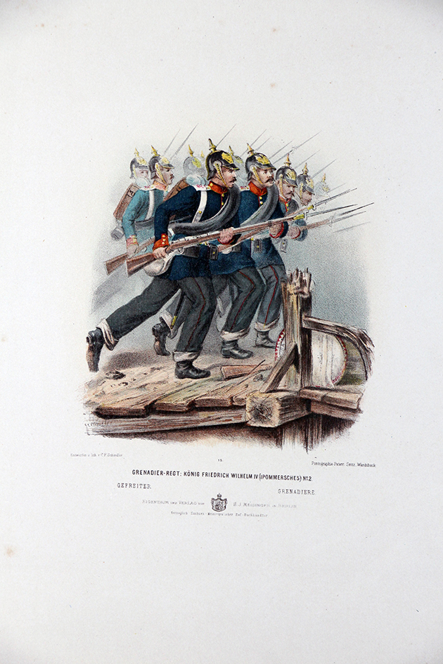 Gravure Chromolithographie XIX - Armée Prussienne - Empereur Guillaume - Uniforme