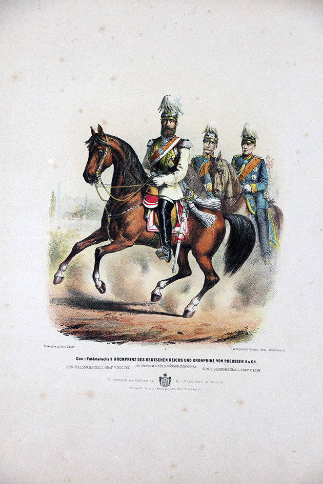 Gravure Chromolithographie XIX - Armée Prussienne - Empereur Guillaume - Uniforme