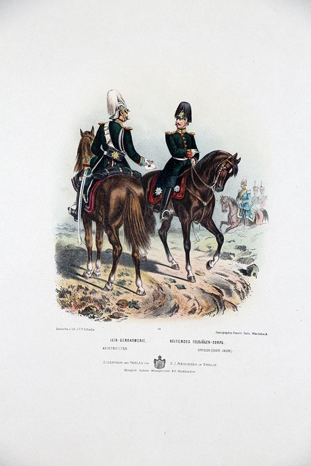 Gravure Chromolithographie XIX - Armée Prussienne - Empereur Guillaume - Uniforme