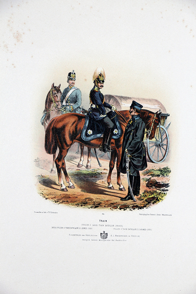 Gravure Chromolithographie XIX - Armée Prussienne - Empereur Guillaume - Uniforme