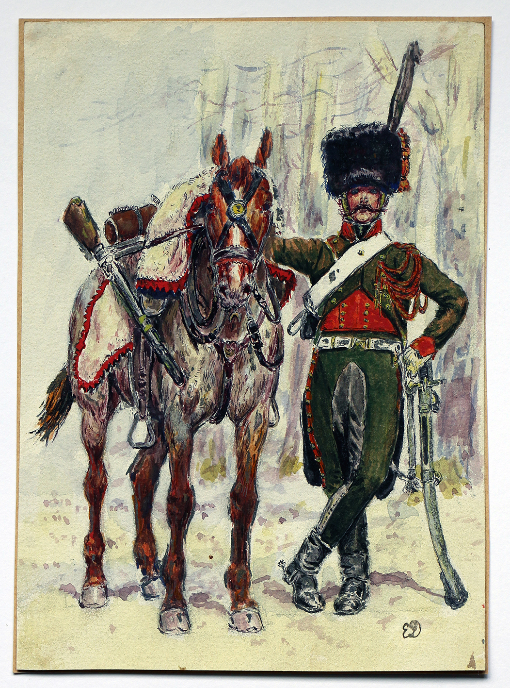 Aquarelle - Chasseurs à Cheval Garde - 1er Empire - d'après Edouard Détaille