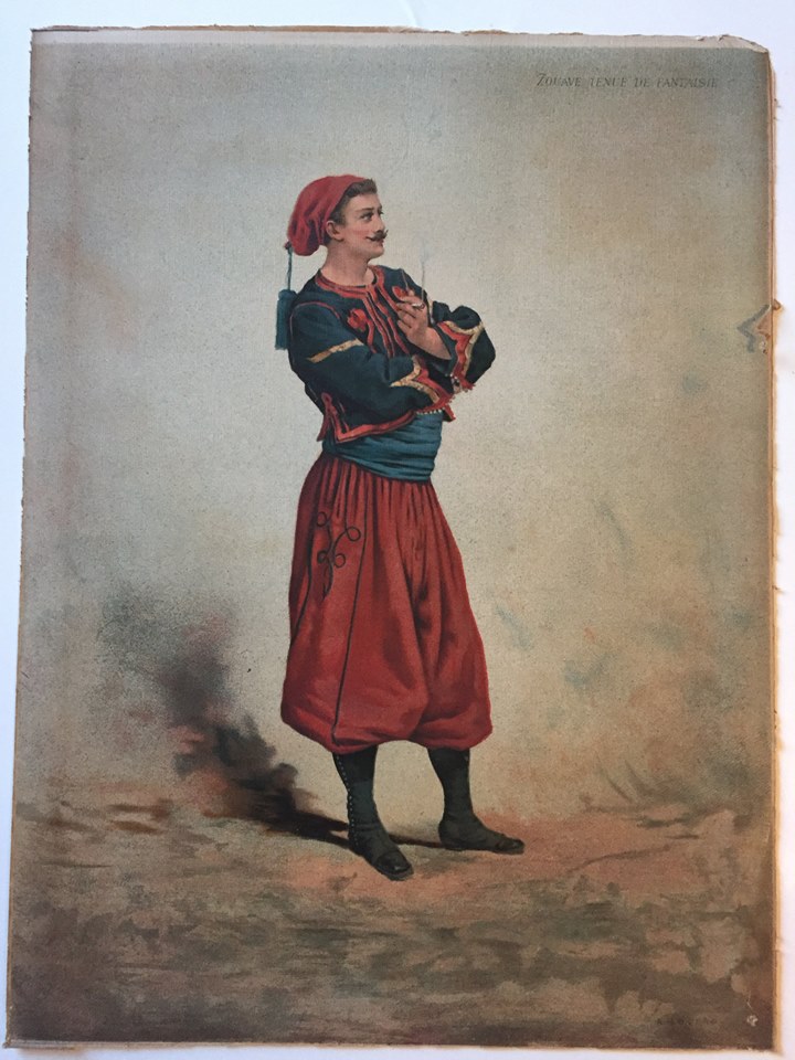 Gravure Chromolithographie - Zouaves 1880 - 3 République - Uniforme