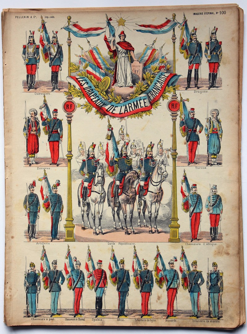 Planche imagerie Epinal - Pellerin Editeur - N°100 - Les drapeaux de l'armée Française