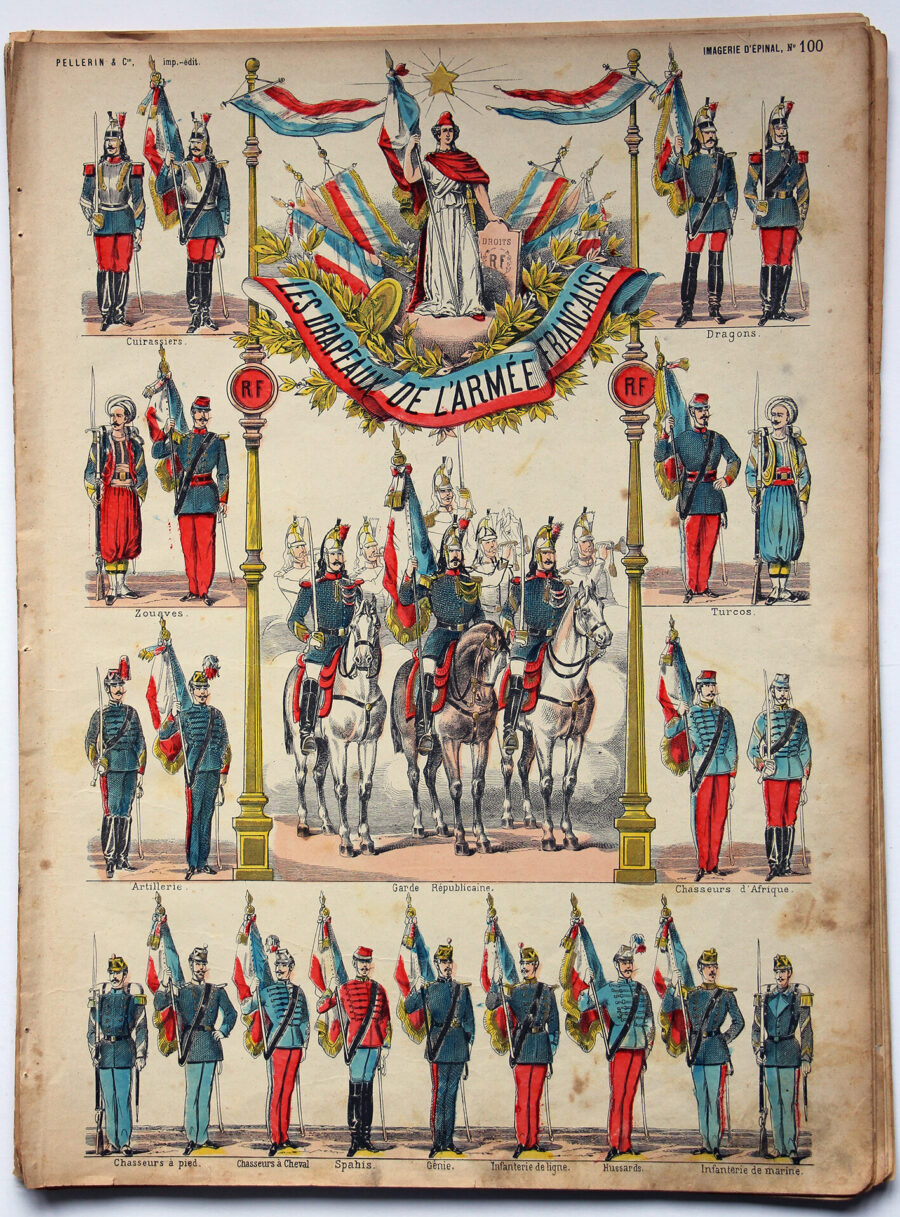 Planche imagerie Epinal - Pellerin Editeur - N°100 - Les drapeaux de l'armée Française