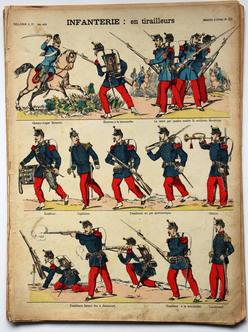 Planche imagerie Epinal - Pellerin Editeur - N°64 - Infanterie en tirailleurs - Armée Française