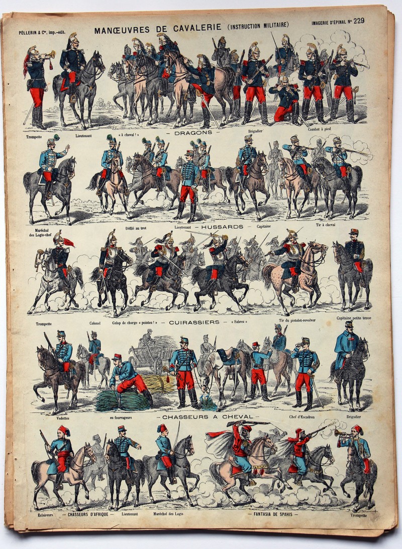 Planche imagerie Epinal - Pellerin Editeur - N°229 - Armée Française - Manoeuvre de Cavalerie