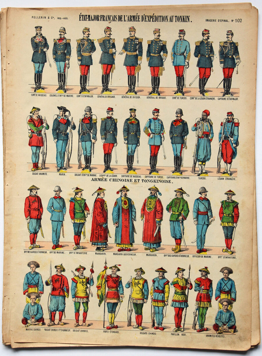 Planche imagerie Epinal - Pellerin Editeur - N°102 - Armée Française - Etat Major de l'Armée - Expédition au Tonkin