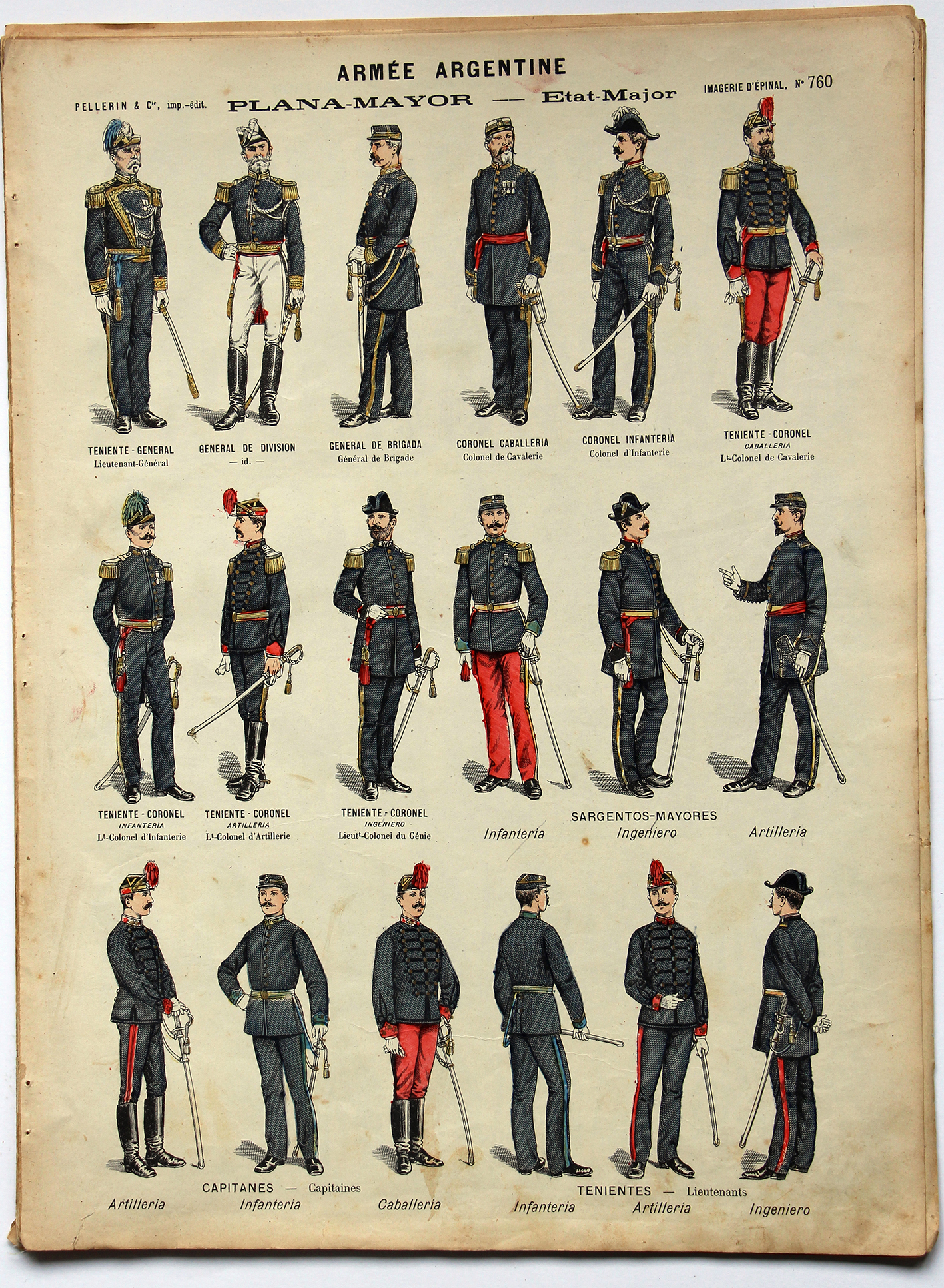 Planche imagerie Epinal - Pellerin Editeur - N°760 - Armée Argentine - Etat-Major