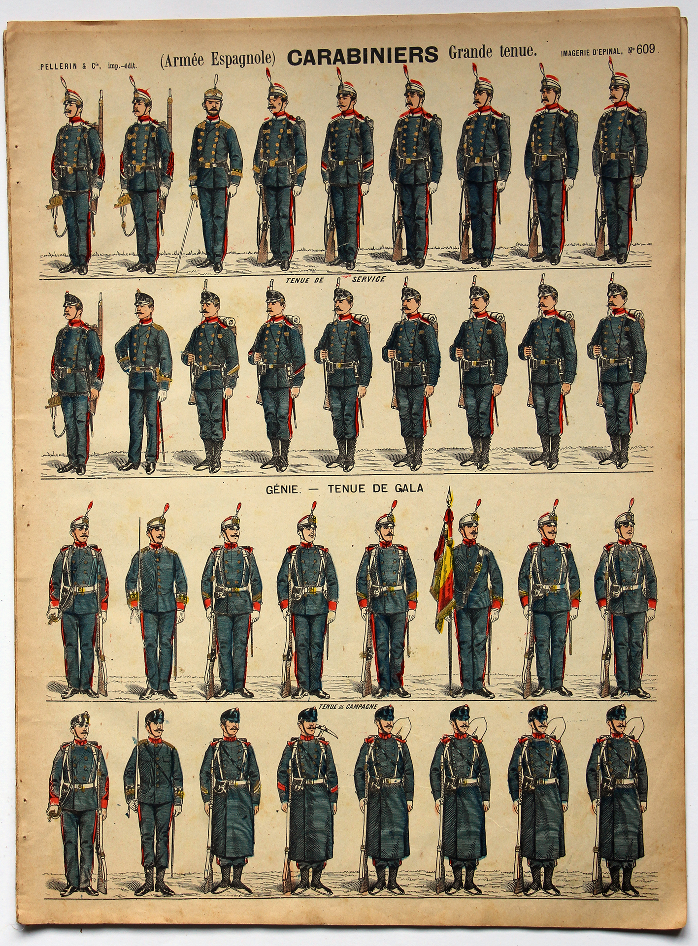 Planche imagerie Epinal - Pellerin Editeur - N°609 - Carabiniers - Armée Espagnole