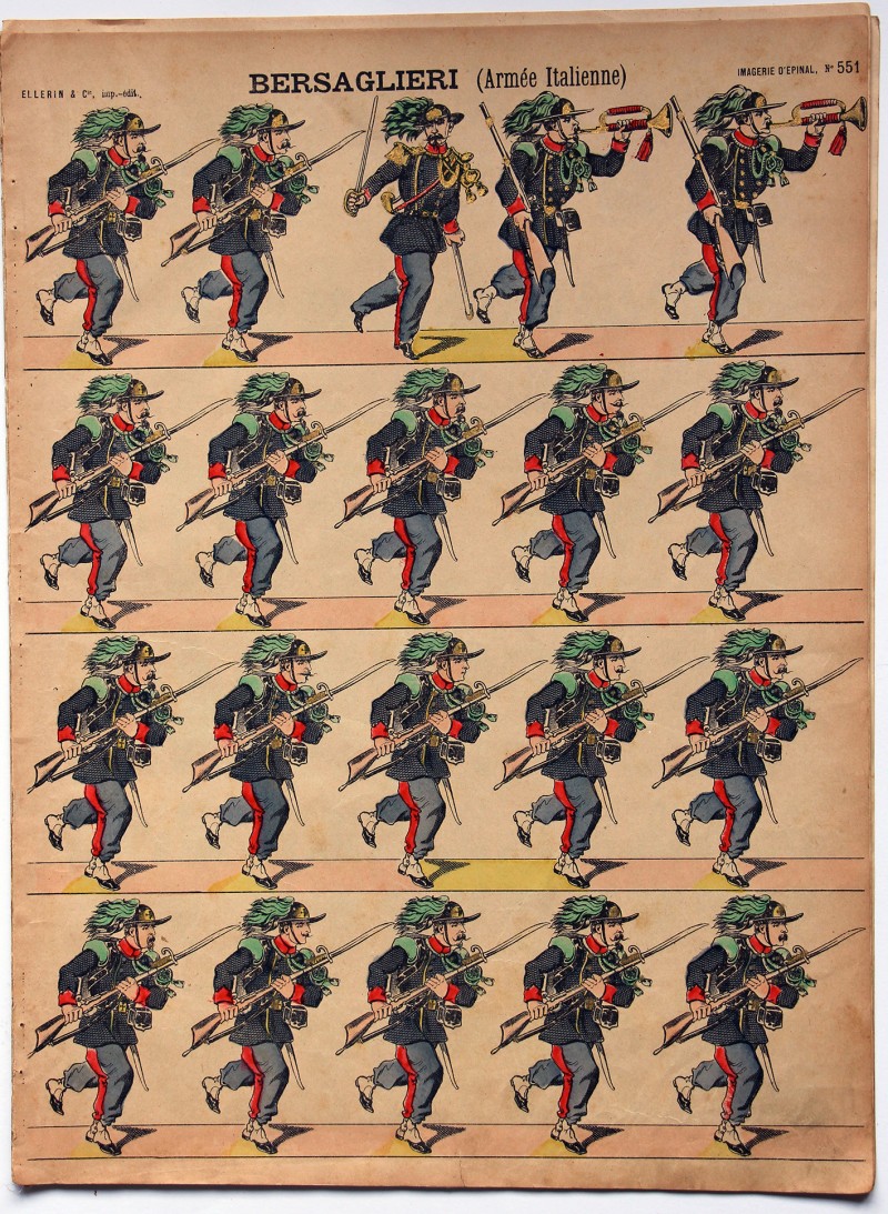 Planche imagerie Epinal - Pellerin Editeur - N°551 - Bersaglieri - Armée Italienne