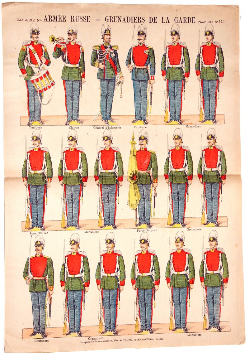 Planche Imagerie Vagné - Pont à Mousson - Armée Russe - Grenadiers de la Garde - N°957