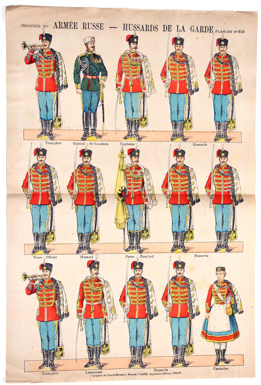 Planche Imagerie Vagné - Pont à Mousson - Armée Russe - Hussards de la Garde - N°958