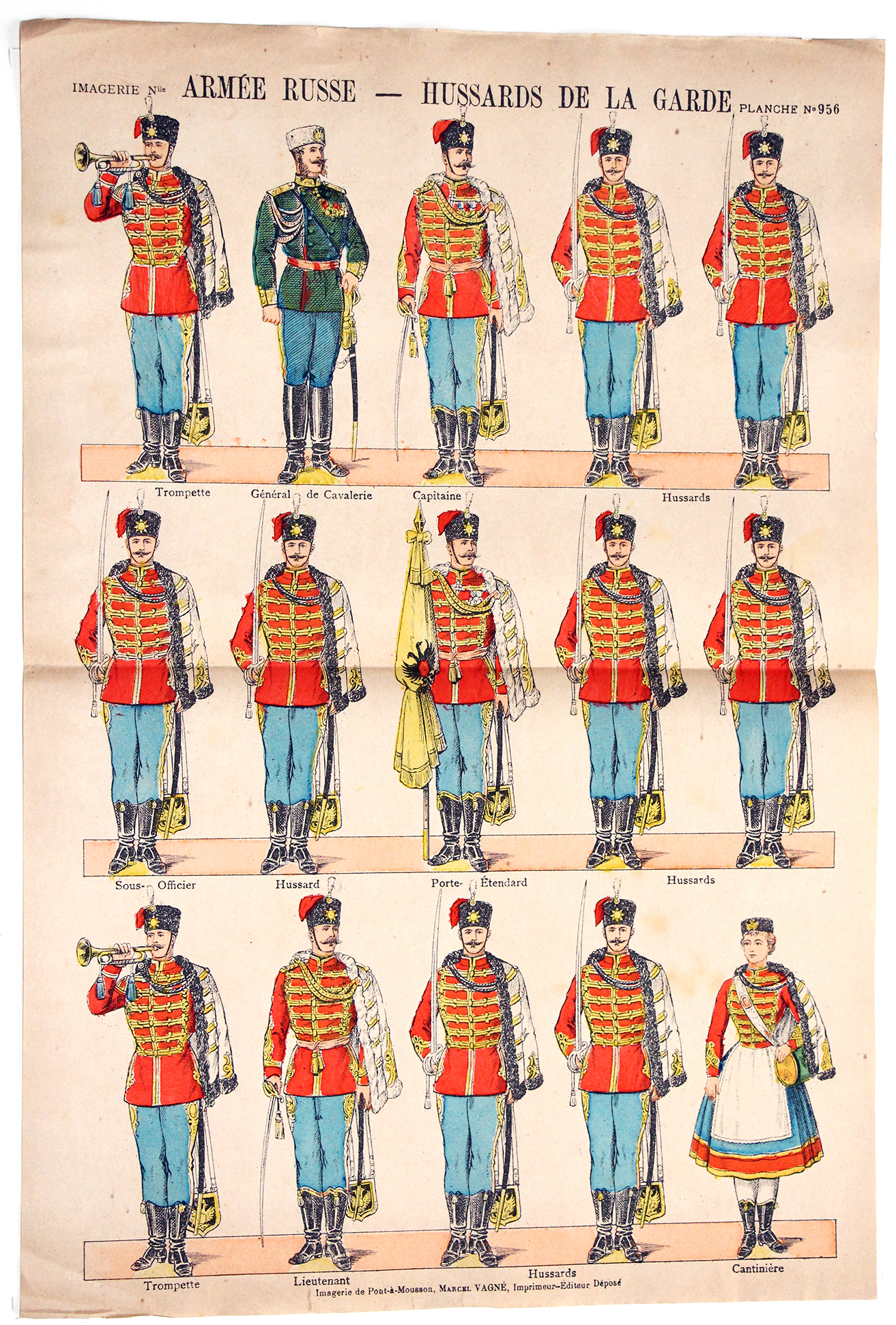 Planche Imagerie Vagné - Pont à Mousson - Armée Russe - Hussards de la Garde - N°958